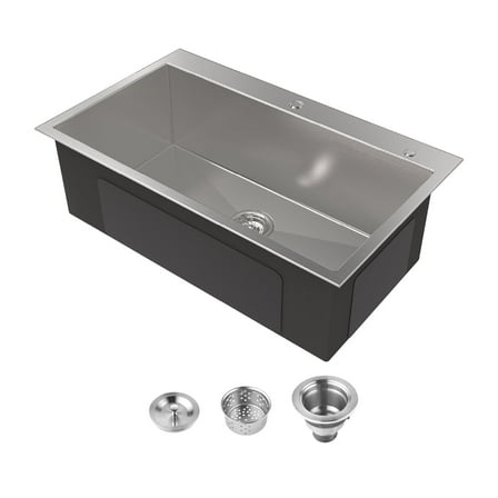 Cobbe Black 32 inches Single Bowl  Drop-in Kitchen Sink, Stainless Steel 2-Hole