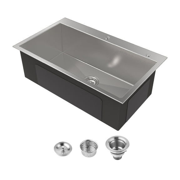 Cobbe Black 32 inches Single Bowl  Drop-in Kitchen Sink, Stainless Steel 2-Hole