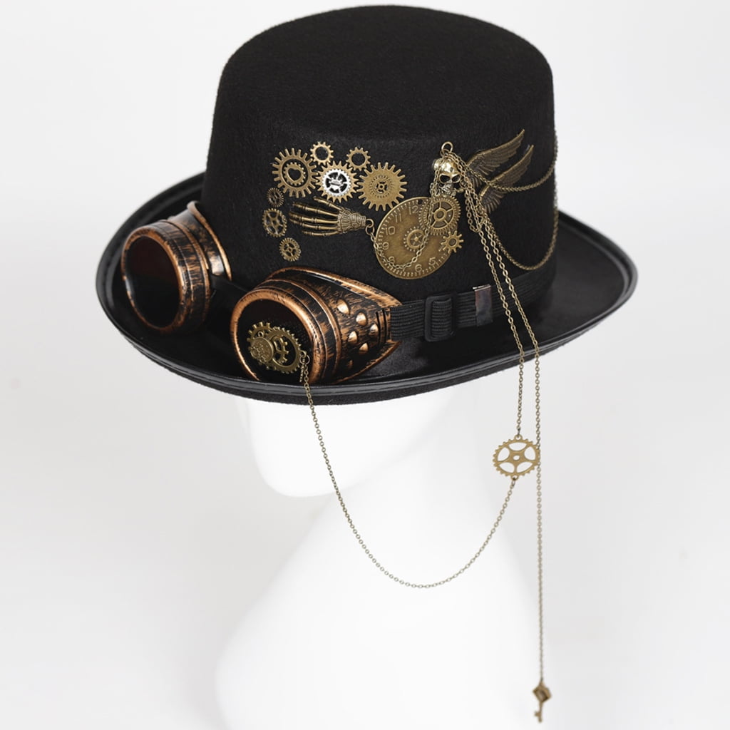 Steampunk Mens Adult Black Top Hat Goggles Costume Accessory 
