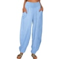 thumbnail image 1 of Pantalones largos Gibobby colombianos de mujer cintura alta elásticos color Azul L, 1 of 5