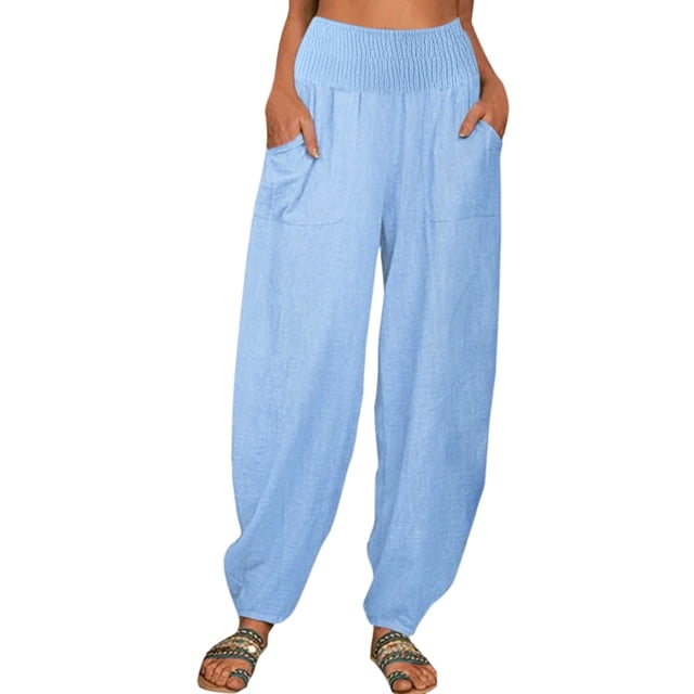 Pantalones largos Gibobby colombianos de mujer cintura alta elásticos color Azul L