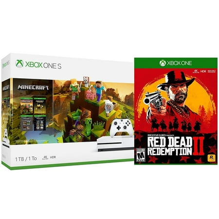Microsoft Xbox One S Minecrarft Creators and RDR2 Bonus Bundle: Red Dead Redemption 2, Minecraft Full Game, 1,000 MINECOINS, Starter Pack, Creators Pack and Xbox One S 1TB