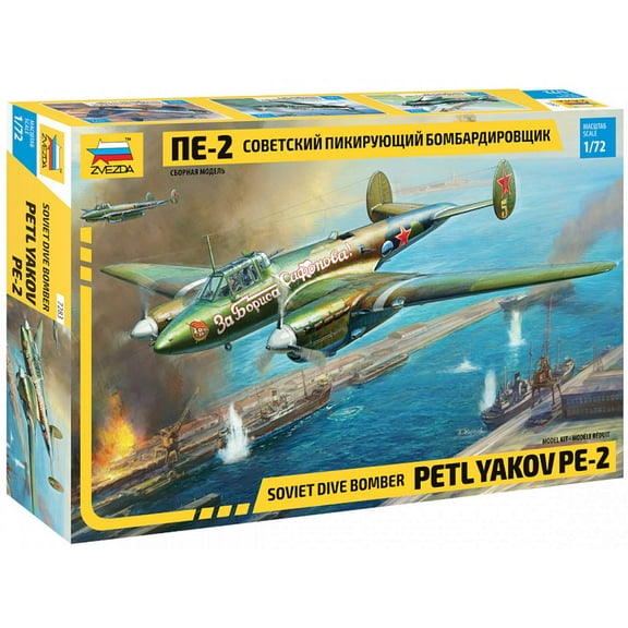 Zvezda 7283 - Soviet Dive Bomber Petlyakov PE-2 - Plastic Model Kit Scale 1/400 Lenght 62 cm / 24.5" 349 Parts