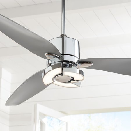 56" Possini Euro Design Modern Ceiling Fan with Light LED Remote Control Chrome