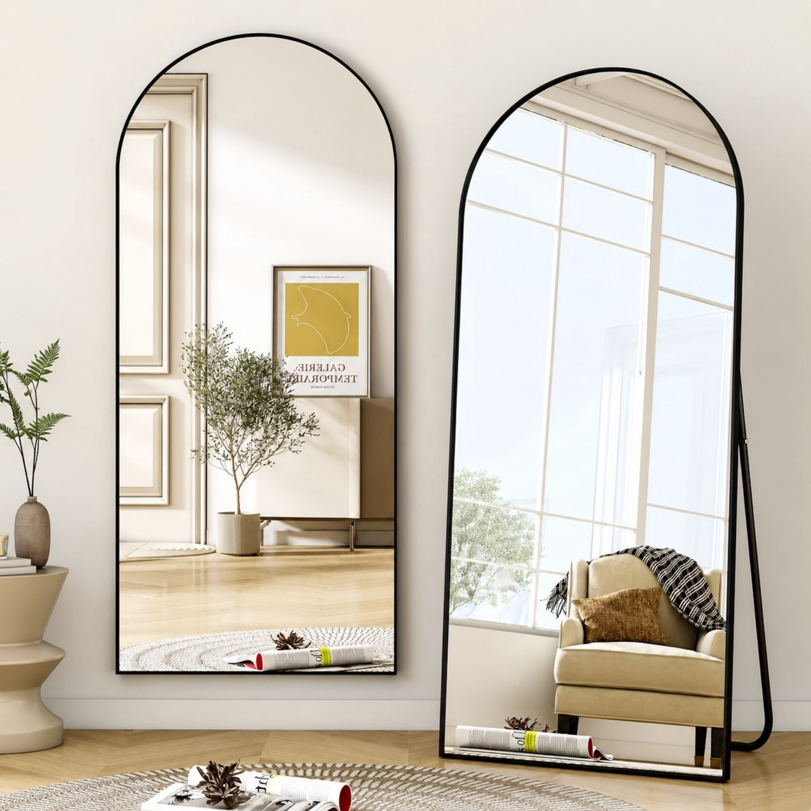 Mirrasia 71.3" x 26" Arched Full Length Mirror Floor Mirror with Stand，Black