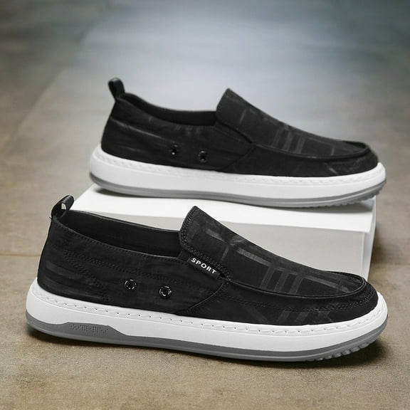 XIMIN Mens Women's Loafers Slip On Low Top Solid Color Canvas Sneakers Casual Boat Shoes Walking Flats Breathable Comfortable Shoes (8, Black)