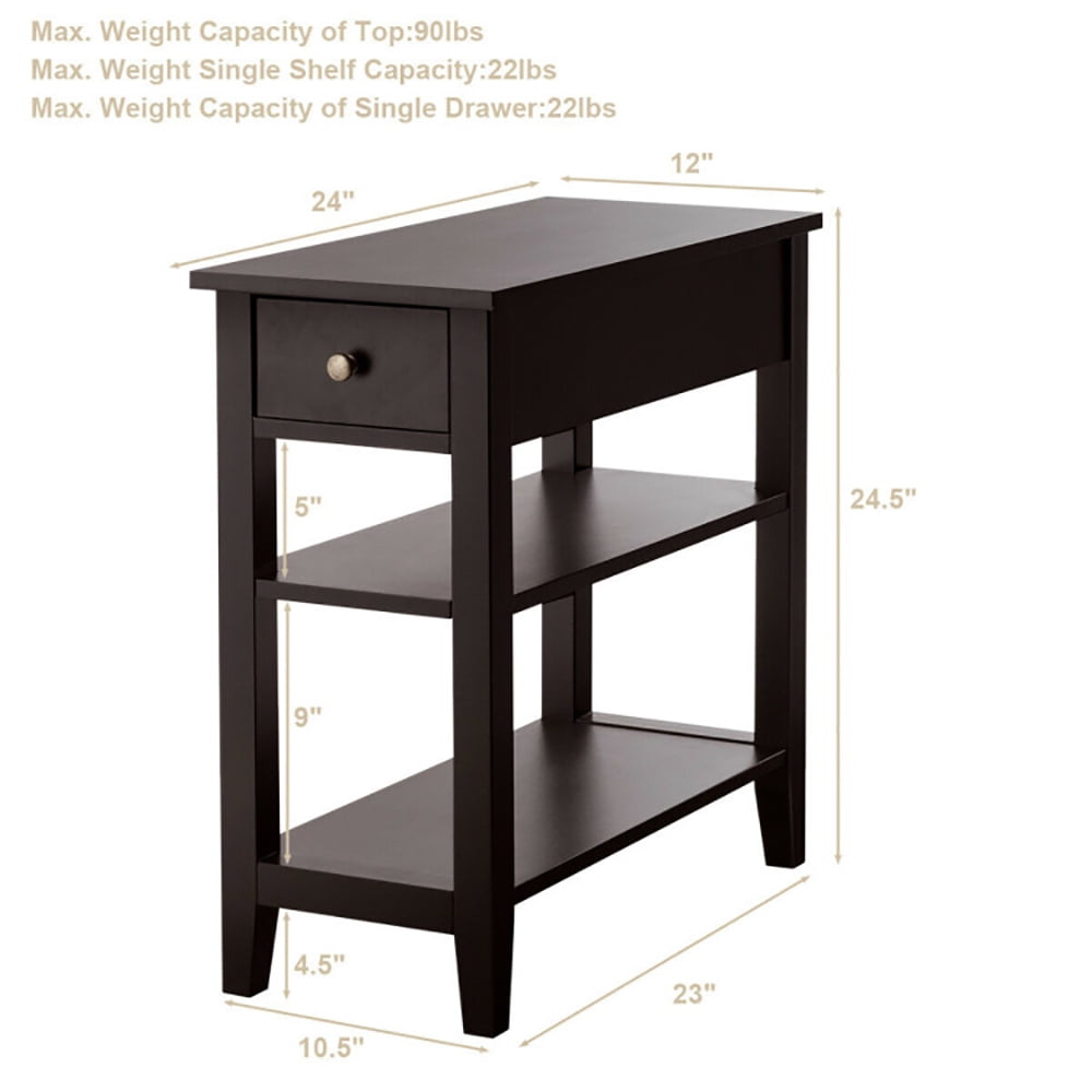 Finihen End Side Table, Rectangular Nightstand, 3-Tier End Table with Drawer slideway and Double Shelves, for Living Room, Bedroom, Brown Finihen End Side Table, Rectangular Nightstand, 3-Tier End Table with Drawer slideway and Double Shelves, for Living Room, Bedroom, Brown