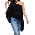 thumbnail image 3 of DDAPJ pyju Womens Sheer Poncho Shrug Elegant Chiffon Shawl One Shoulder Crop Ponchos Going Out Beach Cover Ups Asymmetrical Cape Black XL, 3 of 8