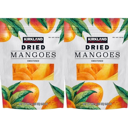 2 Packs Kirkland Signature Dried Mangoes Sweetened (35 OZ) Each, 4.36 lbs Total