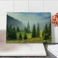 thumbnail image 2 of Forest Cutting Board, Fir Trees on Meadow Between Hillsides Conifer Woodland in Fog Before Sunrise, Decorative Tempered Glass Cutting and Serving Board, Small Size, White Green, by Ambesonne, 2 of 5