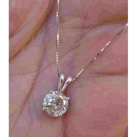 1.50Ct Round Cut Lab-Created Moissanite Solitaire Pendant 14k White Gold Plated