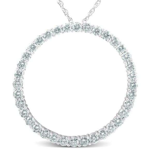Pompeii 3ct Large Round Genuine Diamond Circle Pendant & Chain 14K White Gold 1" Tall
