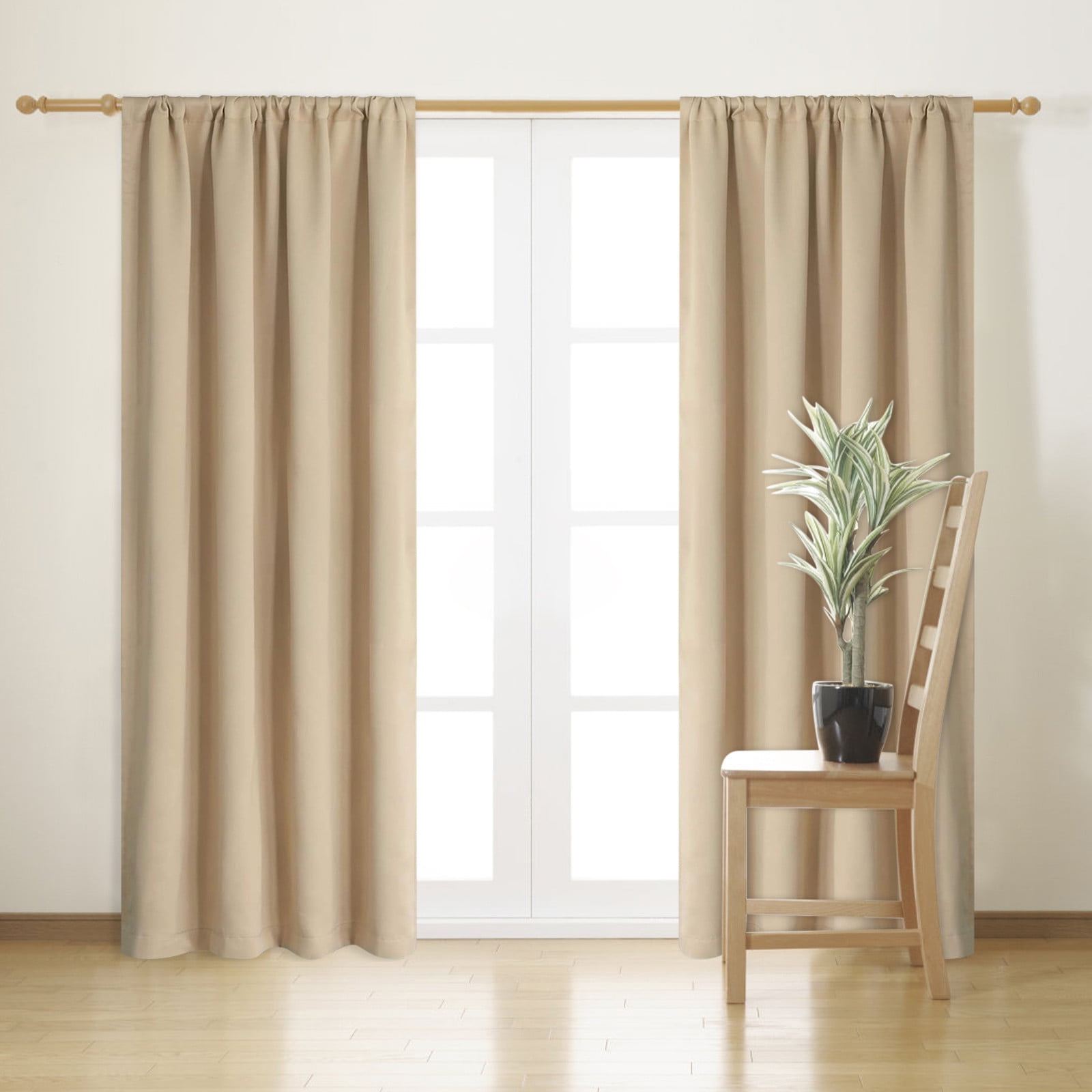 100% Blackout Curtains for Bedroom 84 Inches Long, Back Tab/Rod Pocket Living Room Drapes, Thermal Insulated Blackout Curtains 2 Panels Set, 38" W x 84" L, Beige