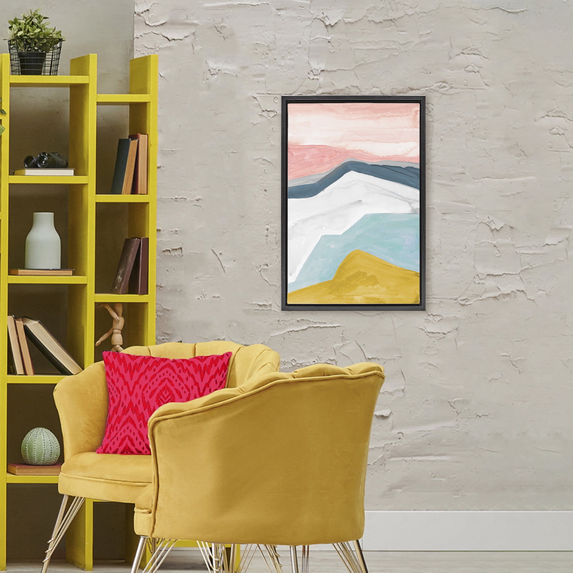 Stupell Industries Pastel Geometric Mountains Black Framed Floater Canvas Wall Art, design by B. Danelle