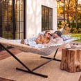 thumbnail image 3 of 55 Inch Extra Large Double Hammock with Stand, 475lbs Capacity, Outdoor Portable Hammock with Hardwood Spreader Bar, Extra Large Pillow, Gray, 3 of 9