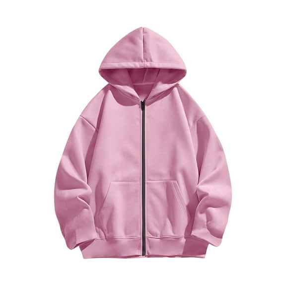 CYRBOKO Girls Hooded Sweatshirts, Long Sleeve Soft Crew Neck Casual Tops with Zipper Pink Size 10-12 T
