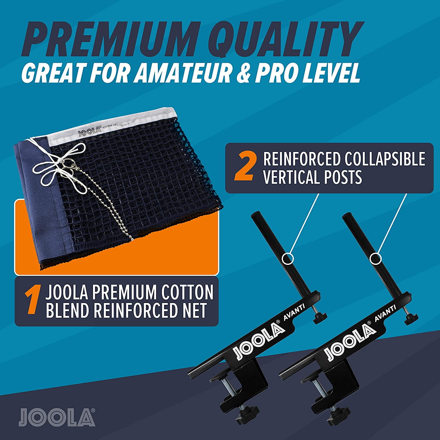 JOOLA Avanti Table Tennis Net and Post Set, Black