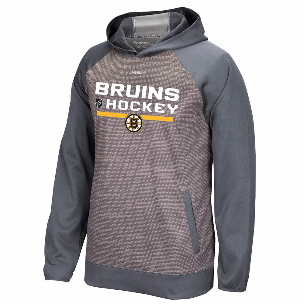 Boston Bruins NHL Reebok Grey Center Ice TNT Team Logo Speedwick Performance Pullover Hoodie For Men by Reebok