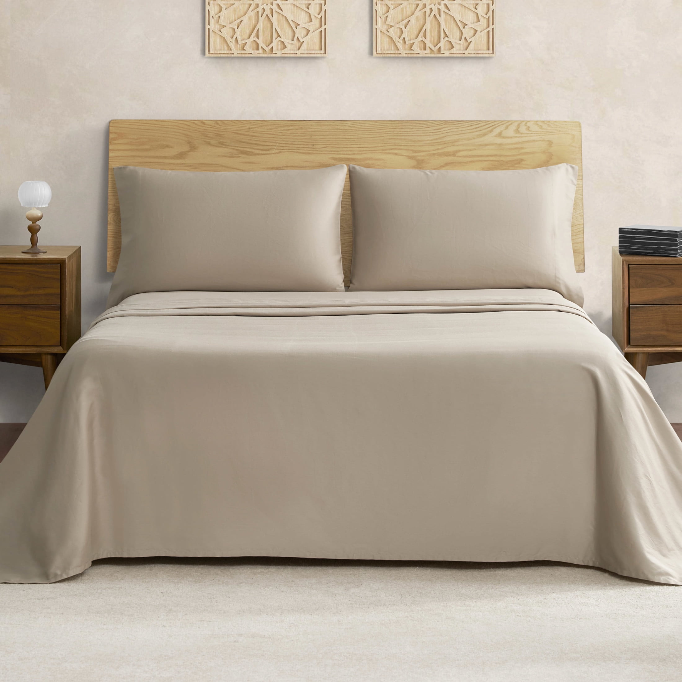 Jessica Simpson Blissful Dreams 4-Piece 100% Sateen Cotton Sheet Sets, Full, Linen Brown