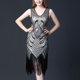 thumbnail image 2 of Gibobby Vestido casuales Retro con borlas los años 20, vestido baile con borlas y lentejuelas para fiesta, vestido sin mangas con cuello en V doble, vestido pequeño con cuentas（Gris， XL), 2 of 3