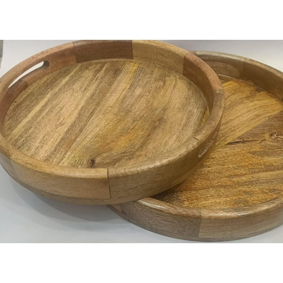 Wooden Round Tray Set Tray Handcrafted Round Circle Serving Tray , set of 2