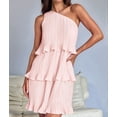 thumbnail image 5 of Women'S Summer Sleeveless Mini Dress Boho One Shoulder Ruffle Tiered Layered Flowy A Line Dresses Pink S, 5 of 10