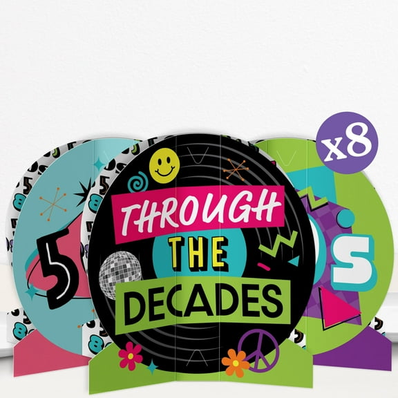 Big Dot of Happiness 3D Through the Decades Centerpiece Table Decorations, Freestanding Decades Birthday Party Centerpieces - 8 Count