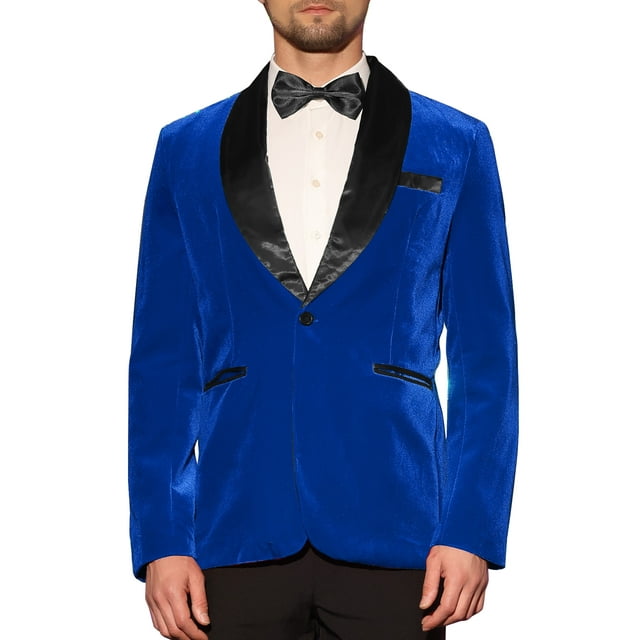 BLAZER DE HOMBRE CON SOLAPA CHIC INSPIRADA, TUXEDO DE VELVET CON UN BOTÓN, AJUSTE SLIM PARA BODA, CHAQUETA AZUL MARINO