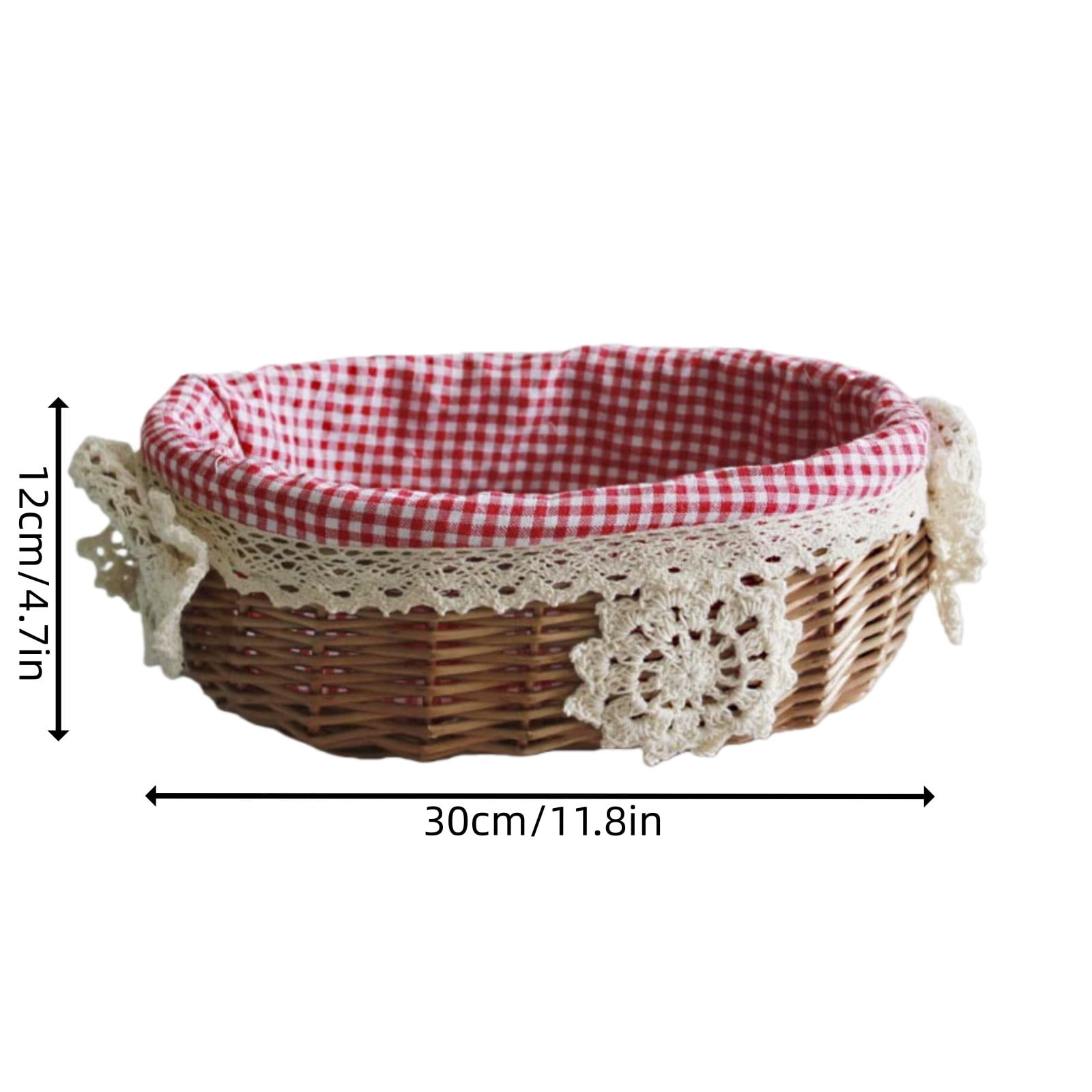 Lace Trimmed Easter Basket Handwoven Gingham Lining Storage for Egg Home Picnics Farmhouse Style Spring Decor Basket
