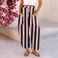 thumbnail image 2 of VV AVEORS Striped Linen Pants Women Baggy Casual Barrel Leg Pants Polka Dots Elastic Waist Wide Leg Trousers With Pockets Light pink M, 2 of 8