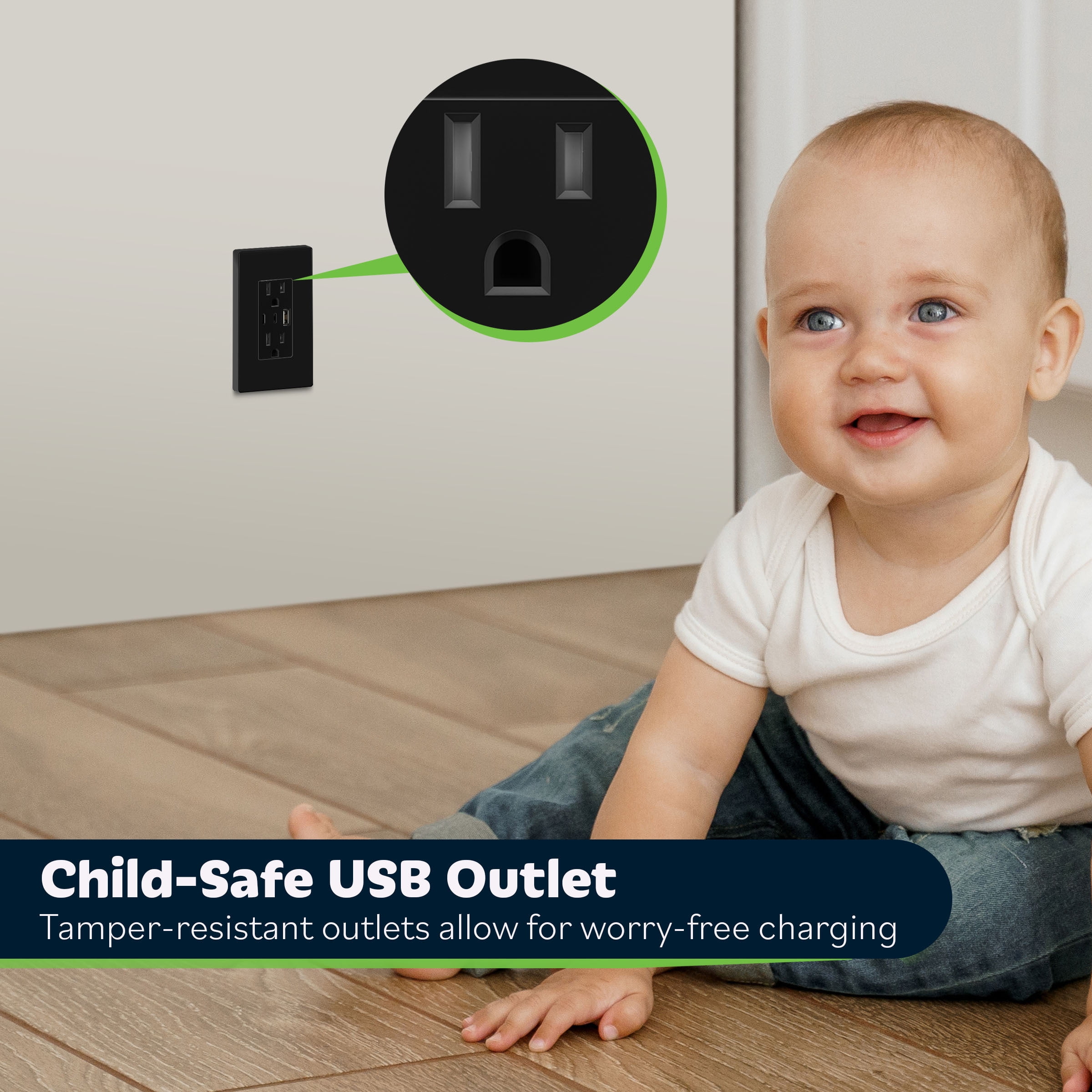TOPGREENER 4.2A 3-Port Type C USB Outlet, 15 Amp Receptacle Plug, Charging Power Outlet with Dual Type C&A Ports, Screwless Wall Plate Included, UL Listed, TU21542AC2-BKSID, Black, 2Pack