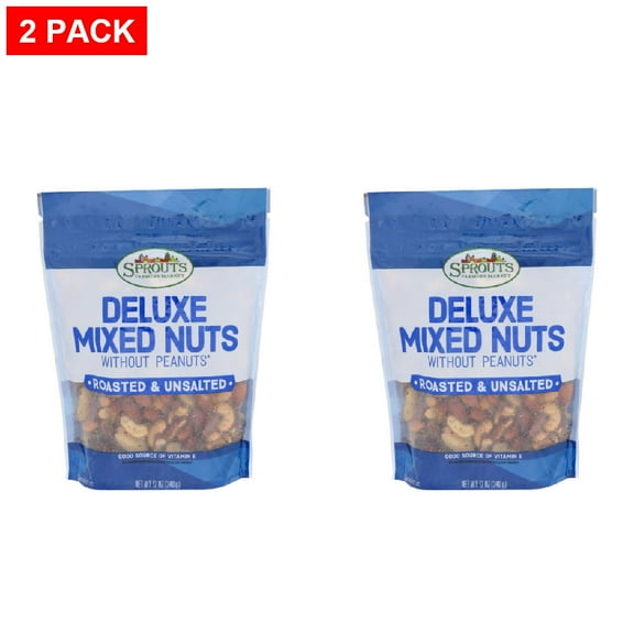 Sprouts Roasted Unsalted Deluxe Mixed Nuts With Out Peanuts 12 oz (Pack of 2)