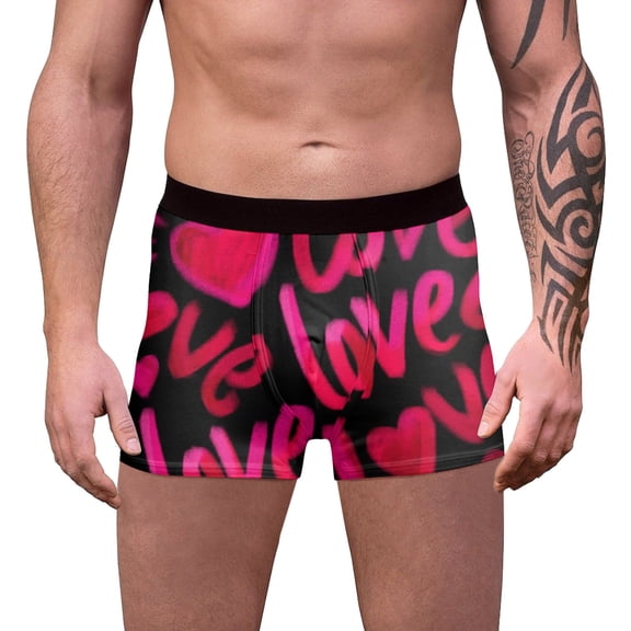 JHHLSF Men's Male Valentines Day Printed Underwear Funny Fitting Boxer Mid Waist Briefs Hot Pink,M