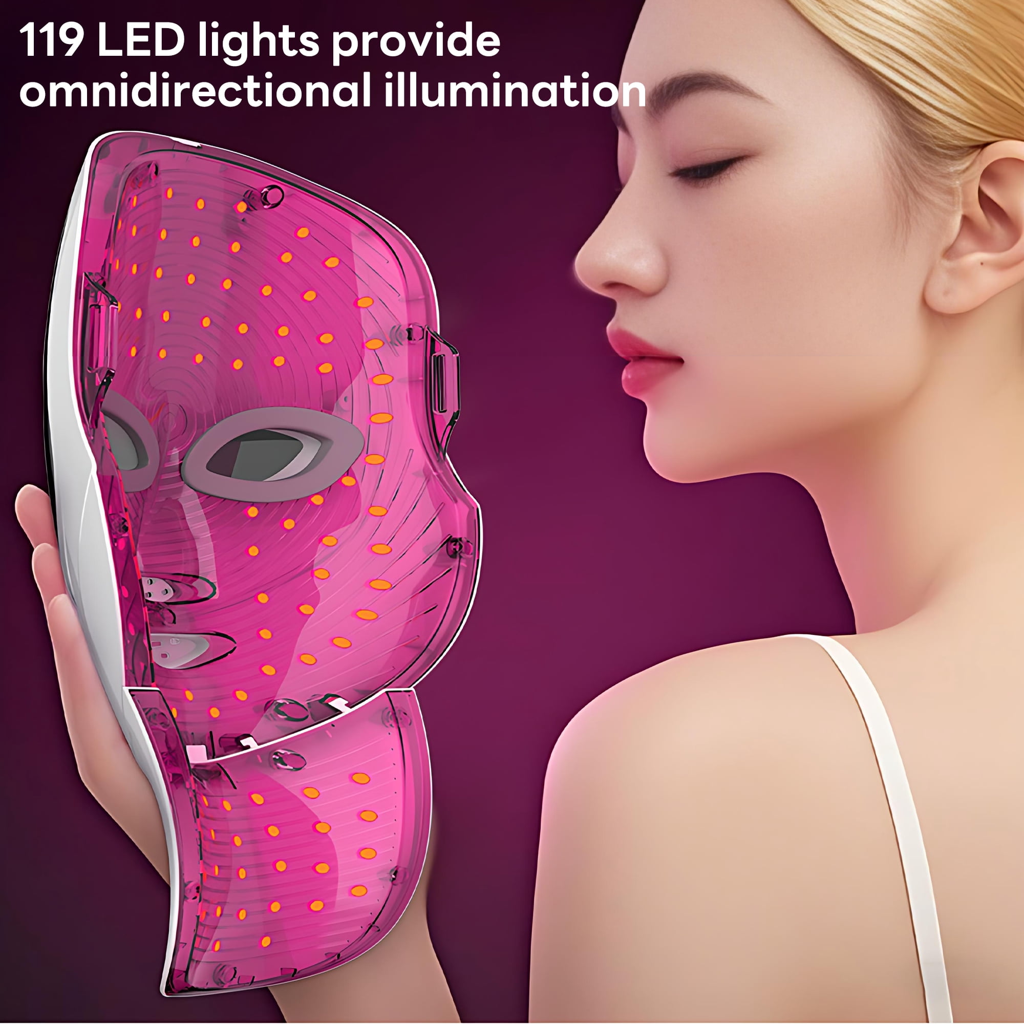 INSMART 7-Color LED Face & Neck Mask, Cordless Rechargeable Light Therapy Skincare Device for Daily Beauty Care