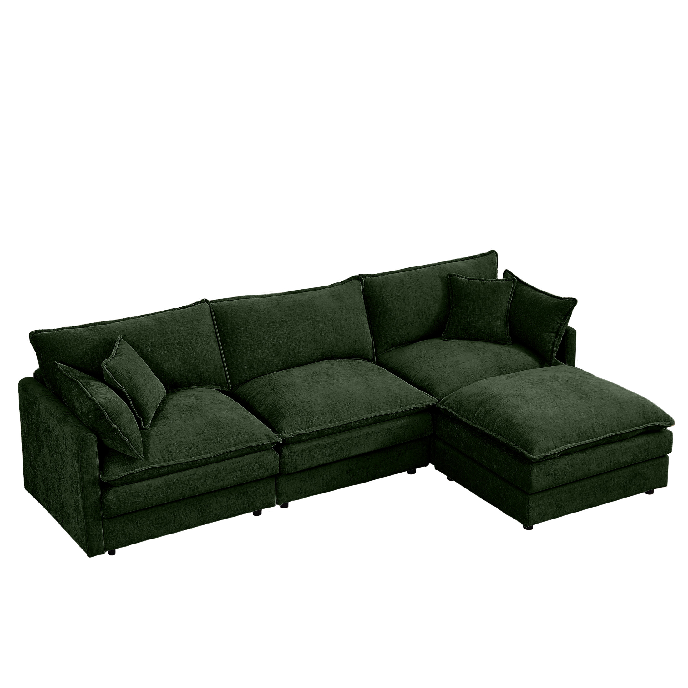 Noble House Stacy 102" Modular Sectional Sofa, L-Shaped Chenille Couch with Movable Ottoman, for Living Room, Green