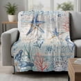 thumbnail image 2 of Coastal Starfish Blanket Soft Cozy Warm Throw Blanket for Couch, Plush Fuzzy Flannel Fleece Blankets for Sofa, Blue Nautical Coral Seashell Wooden Bed Blankets Lightweight Gifts for Women, 50"x80", 2 of 9