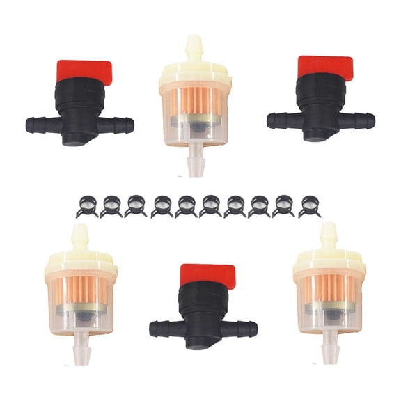 findmall 1/4" in Line Fuel Gas Filters Shut Cut off Valves Clamps for Briggs & Stratton 494768 697947 698183