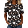 thumbnail image 2 of Women's Mushroom Ghost Print T-Shirts Casual Short Sleeve Tops Halloween Graphic Tees Crewneck Fall Shirts Soft Comfortable Holiday Apparel Cute Blouse, 2 of 8