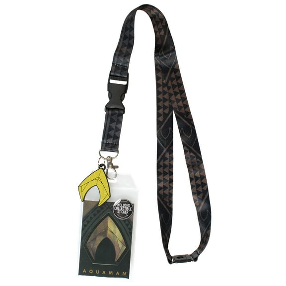 Justice League DC Comics Aquaman Lanyard ID Holder Badge With Collectible Sticker And Rubber Pendant