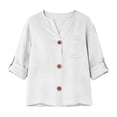 thumbnail image 6 of Kezqiaxn 3/4 Length Sleeve Womens Tops Summer V-Neck Button Up Shirt Loose Fit Work Blouses Plus Size Fashion, 6 of 6