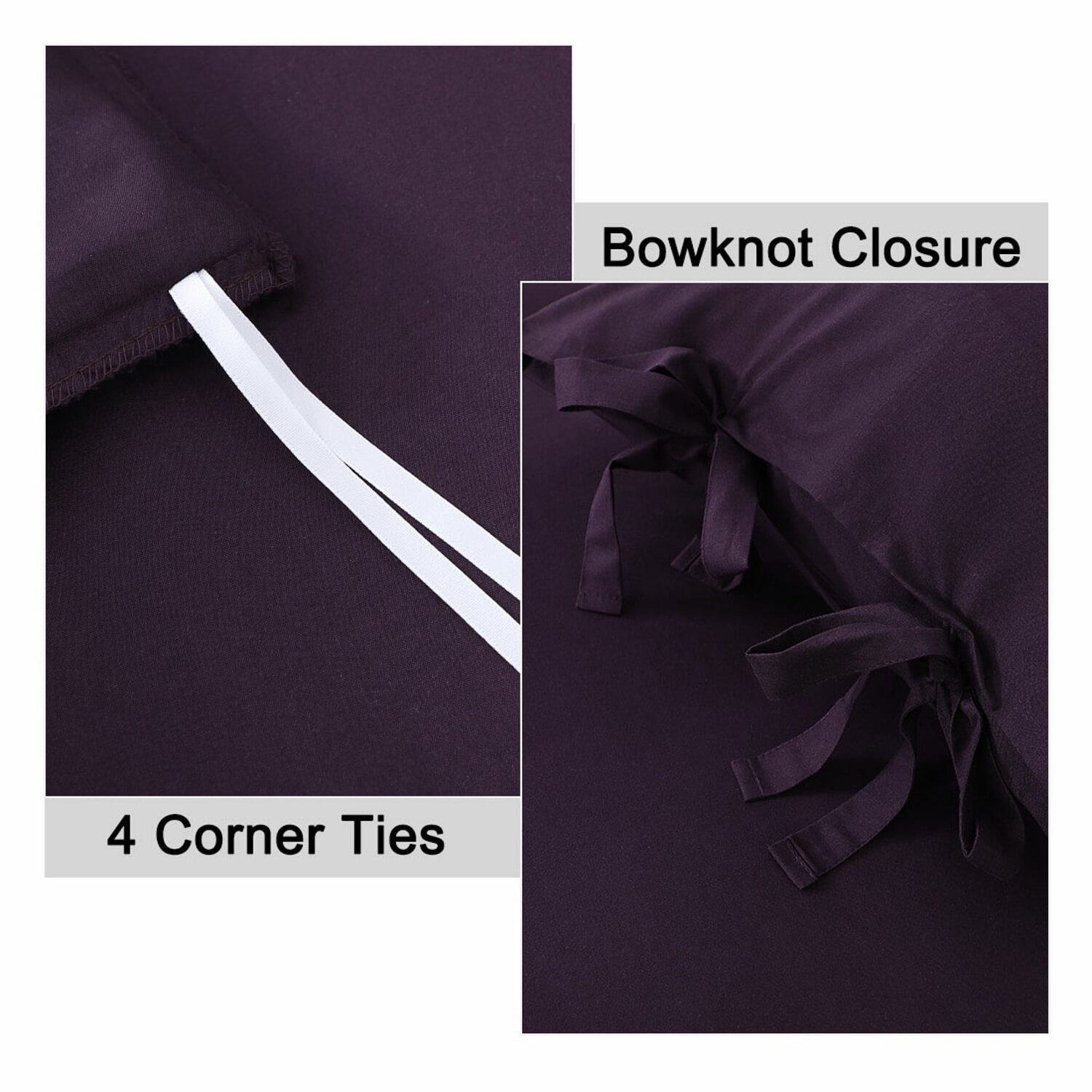 Unique Bargains 3-Pack Bow Tie Duvet Cover Bedding Set Queen Dark Purple
