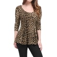 thumbnail image 2 of Camisa Peplum Estampada Allegra K Cuello Redondo Mangas Largas Leopardo Marrón XL, 2 of 7