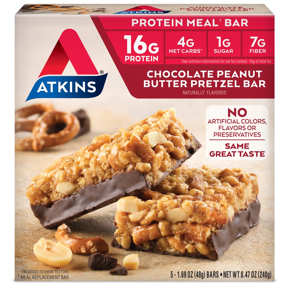 Atkins Chocolate Peanut Butter Pretzel Bar, 5 Bars, 1.69 oz (48 g), 5