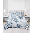 thumbnail image 2 of Quilts Twin Size Bedding Set, Blue Coastal Lightweight Quilted Comforter, Summer Retro Ocean Sea Corals Starfish Shells Soft Reversible Bedspread Coverlet with Pillow Covers for All Season, 68" x 86", 2 of 7