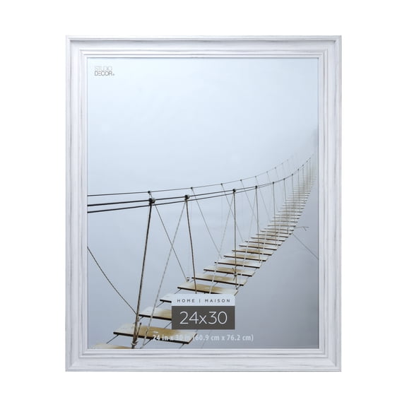 24" x 30" Home White Distressed Catalina Picture Frame by Studio Decor - Includes Pre-attached Hanging Hardware - Horizontal or Vertical Display - 1 Pack