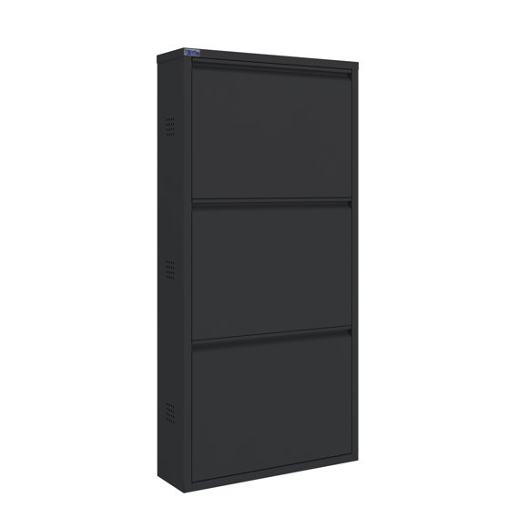 CEHA Metal Shoe Cabinet with Cover, AYK Series, Durable Shoe Storage Organizer for Entryway, Space Saving Shoe Shelf Closet (Dark Gray, 3 Tier with Side Ventilation)
