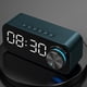 thumbnail image 3 of Reloj despertador LED con radio FM, altavoz Bluetooth inalámbrico, pantalla espejo, compatible con entrada auxiliar, TF, USB, reproductor de música inalámbrico para oficina y hogar. Azul, 3 of 4