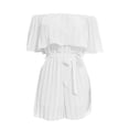 thumbnail image 5 of YeJammarp Chiffon Flowy Short Jumpsuits Womens Dressy Casual Off The Shoulder Pleated Romper Shorts with Belt Summer (XL, White), 5 of 6