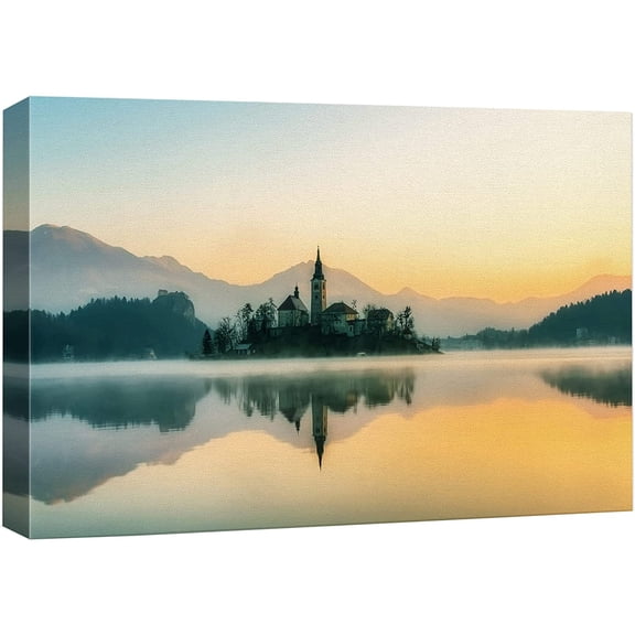 wall26 Canvas Print Wall Art Pastel Duotone Dusk Mountain Forest Lake Nature Wilderness Photography Realism Earth Scenery Rustic Scenic Landscape Colorful for Living Room, Bedroom, Office - 12"x