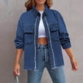 thumbnail image 1 of Veste en Jean Décontractée pour Femmes, Manches Longues, Col Rond, Style Urbain, Confortable pour un Usage Quotidien, 1 of 7